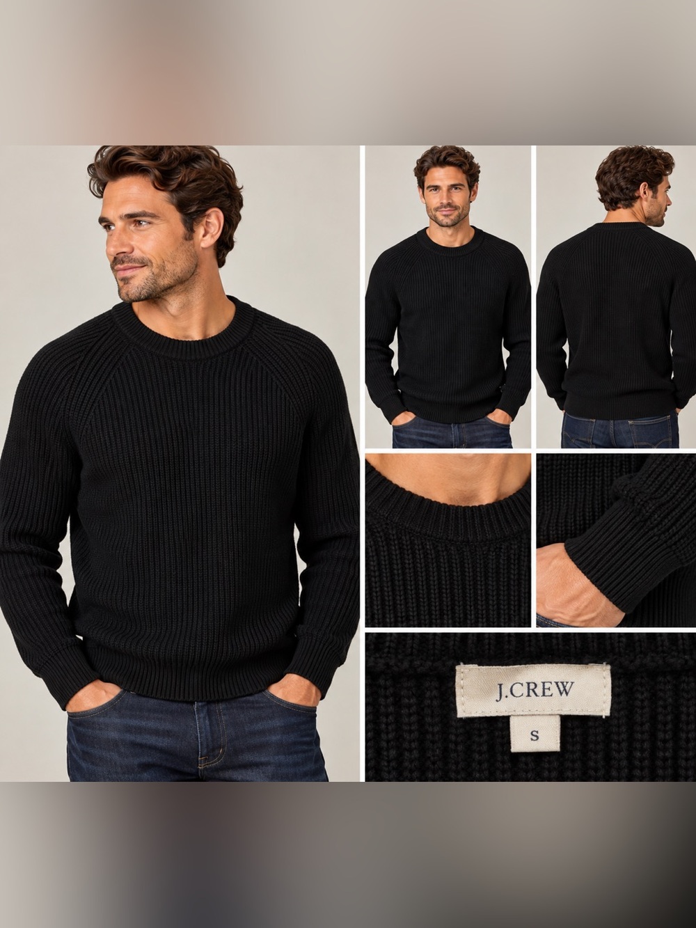 J.Crew Men’s Black Ribbed Crewneck Sweater Size S
